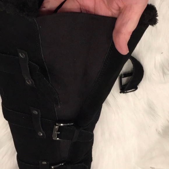 KOHMBU | Greenwich Style Black Leather Suede Tall Wedge Boots - Picture 14 of 14